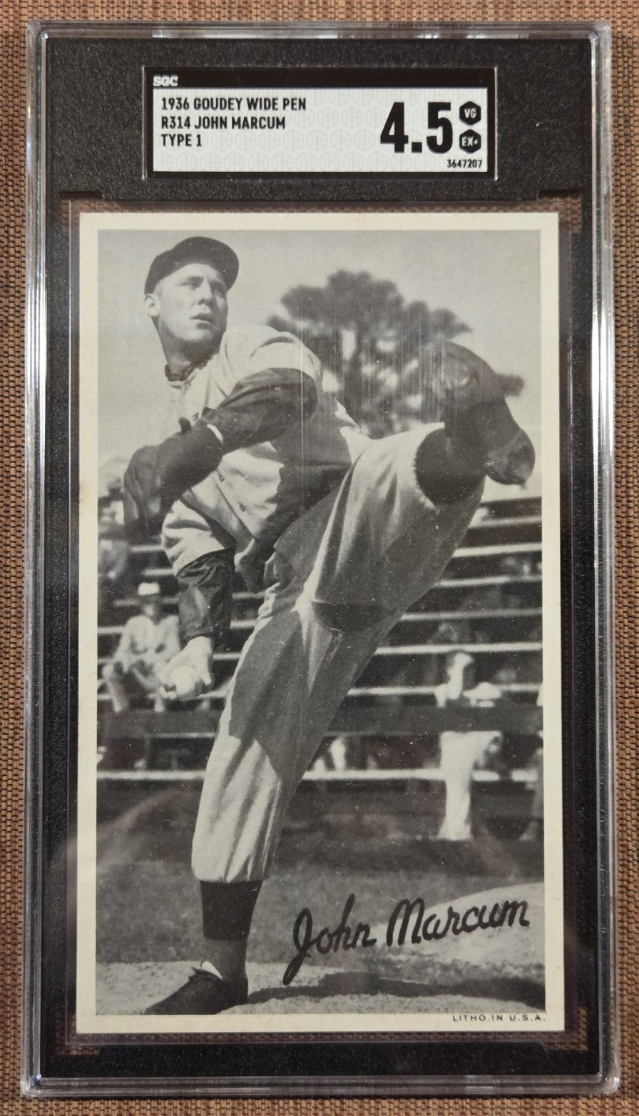1936 Goudey Wide Pen Type 1 R314 Johhny Marcum Red Sox Baseball Card SGC 4.50