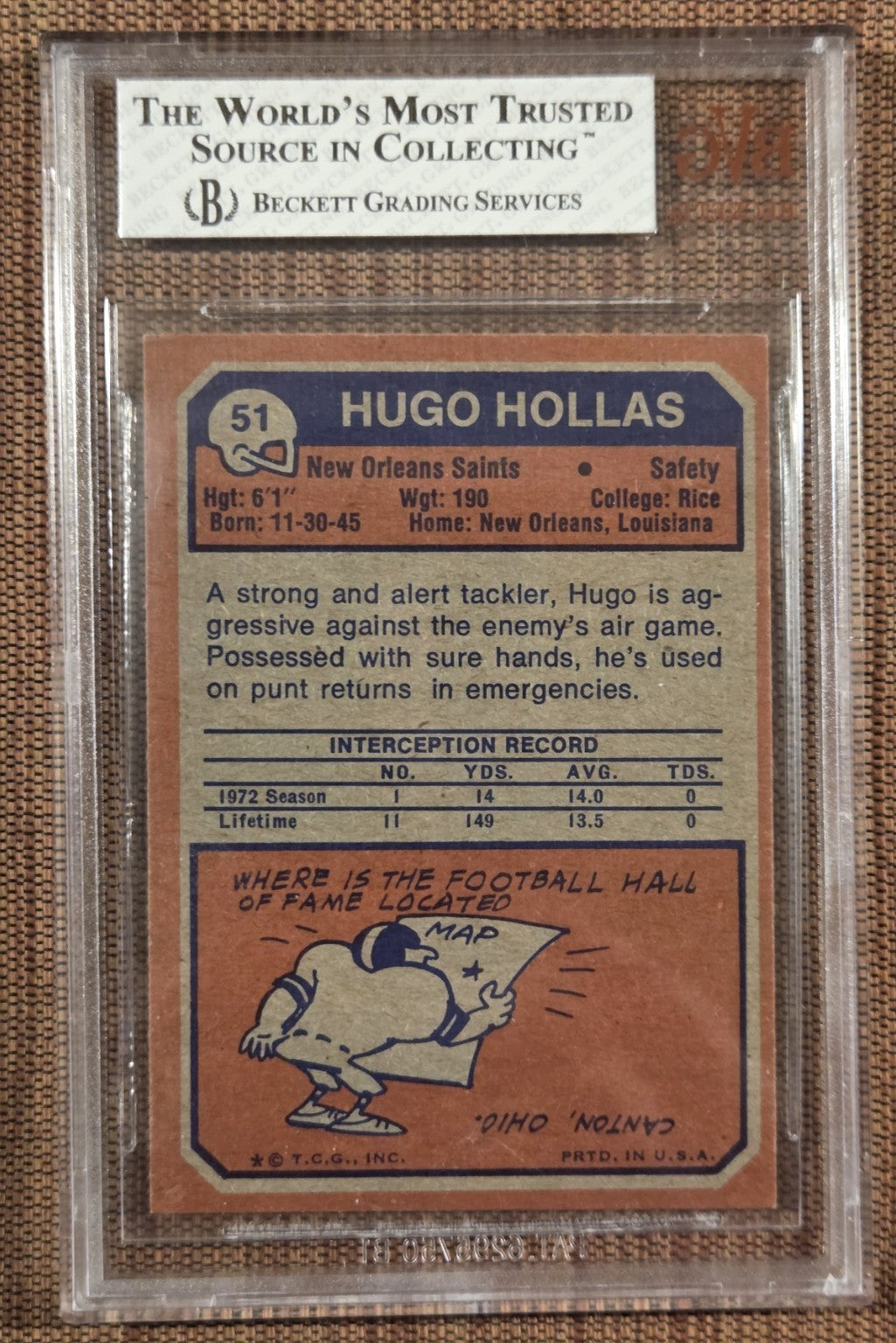1973 Topps #51 Hugo Hollas New Orleans Saints Original Football Card BVG 6.51