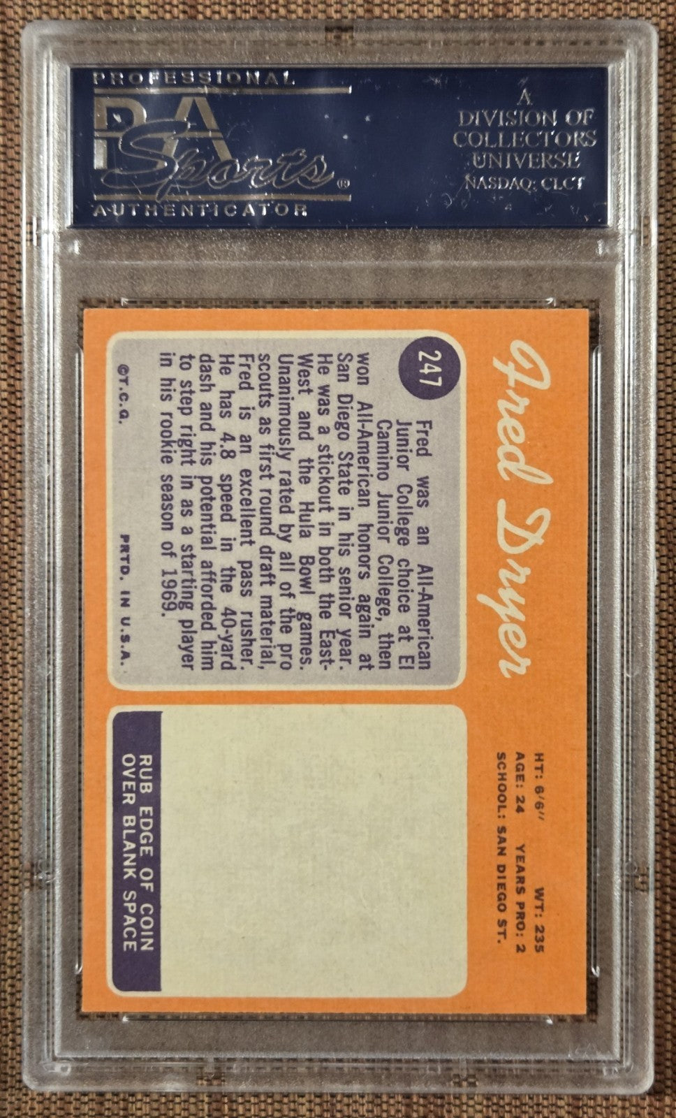 1970 Topps #247 Fred Dryer New York Giants Rookie Football Card PSA 6 EX/MT RC1