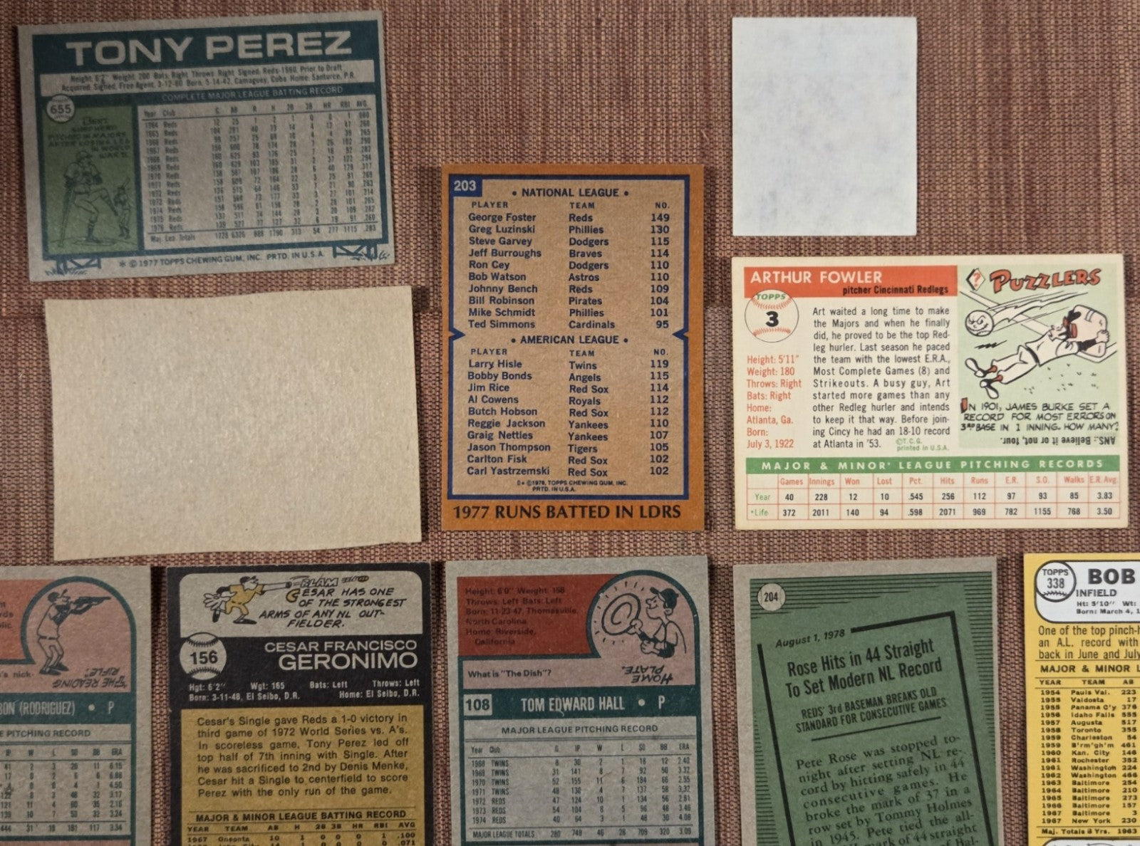 Reds Baseball Card Pete Rose Bench Morgan Perez Conception Armbrister RC Hall7