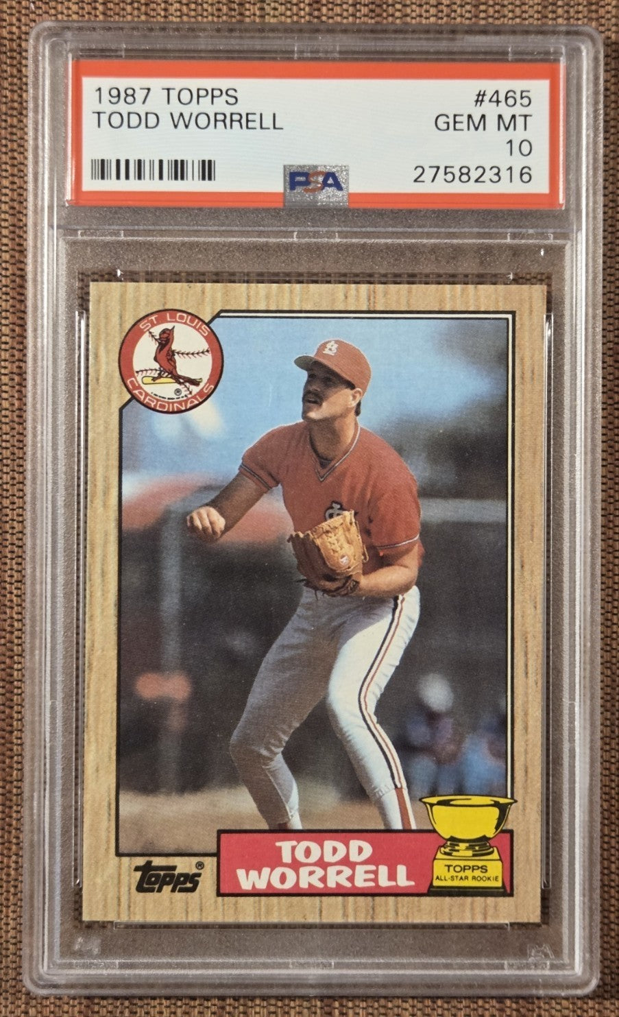 1987 Topps #465 Todd Worrell St. Louis Cardinals Baseball Card PSA 10 Gem Mint0