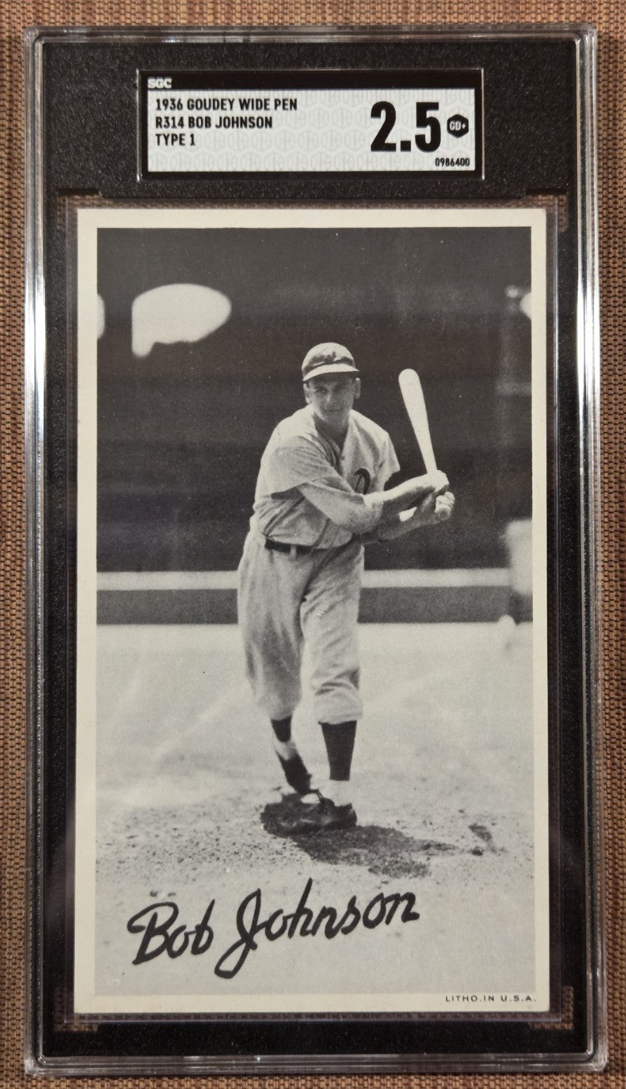 1936 Goudey Wide Pen Type 1 R314 Luke Sewell Athletics Baseball Card SGC 2.5 GD+0