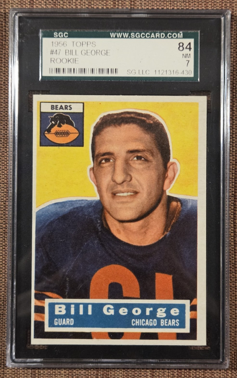 1956 Topps #47 Bill George Chicago Bears Original Rookie Football Card SGC 7 RC0