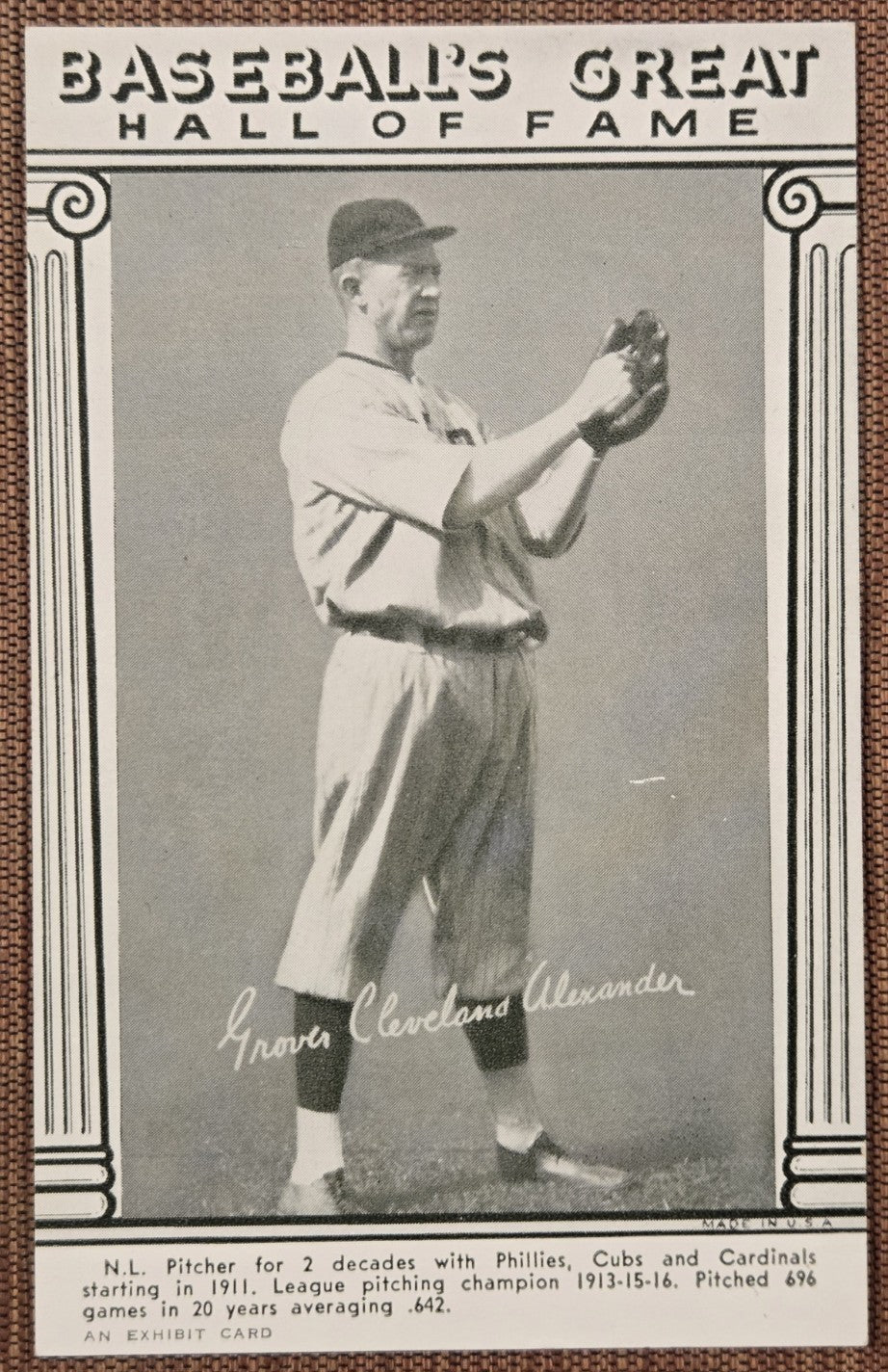 1948 Hall of Fame Exhibits Grover Cleveland Alexander Phillies Baseball Card HOF0