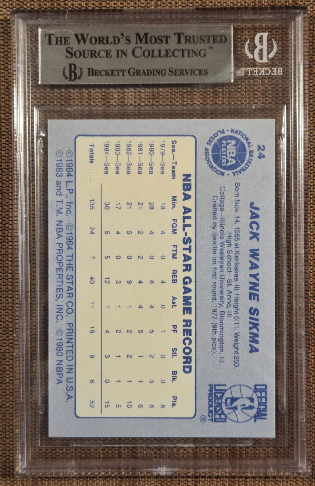 1984 Star All-Star Game #24 Jack Sikma Seattle Sonics Basketball Card BGS 9 HOF1