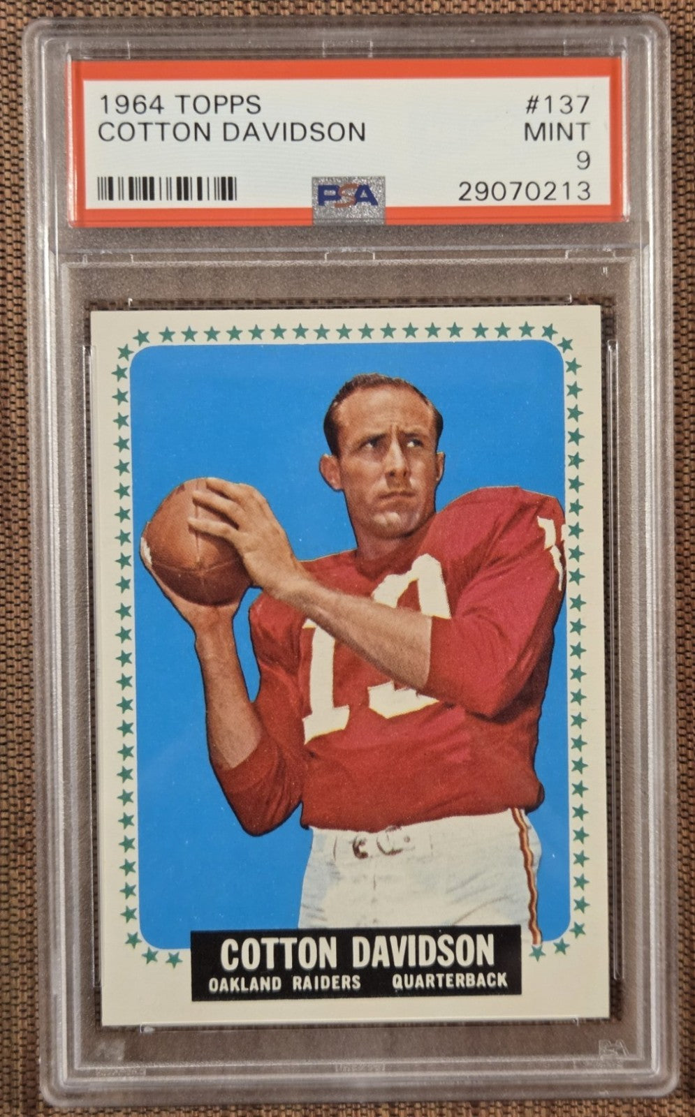 1964 Topps #137 Cotton Davidson Oakland Raiders Vintage Football Card PSA9 Mint0