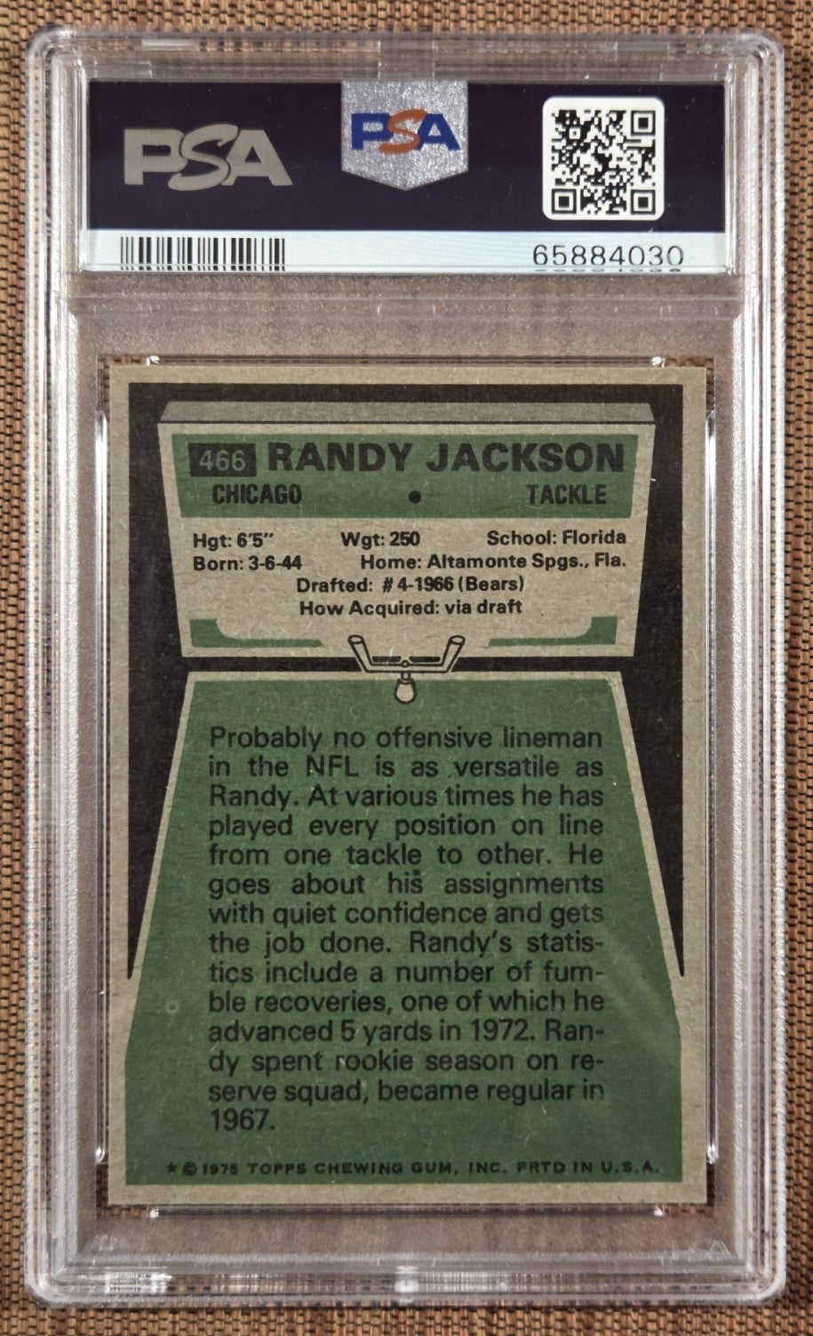 1975 Topps #466 Randy Jackson Chicago Bears Football Card PSA 10 Gem Mint1