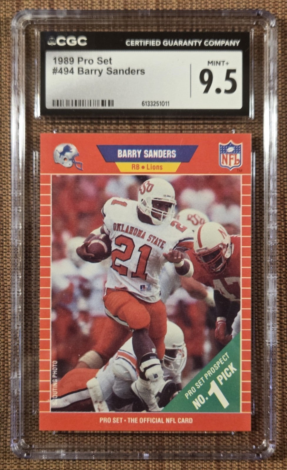 1989 Pro Set #494 Barry Sanders Detroit Lions Rookie Football Card CGC9.5 RC HOF0