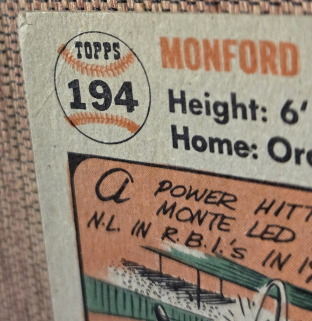 1956 Topps #194 Monte Irvin New York Giants Vintage Original Baseball Card HOF6