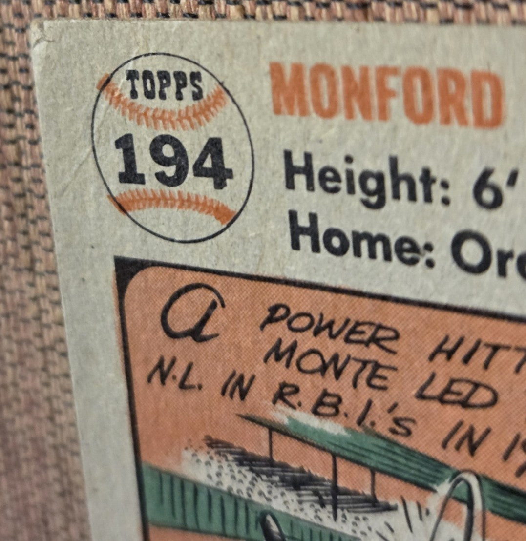 1956 Topps #194 Monte Irvin New York Giants Vintage Original Baseball Card HOF6