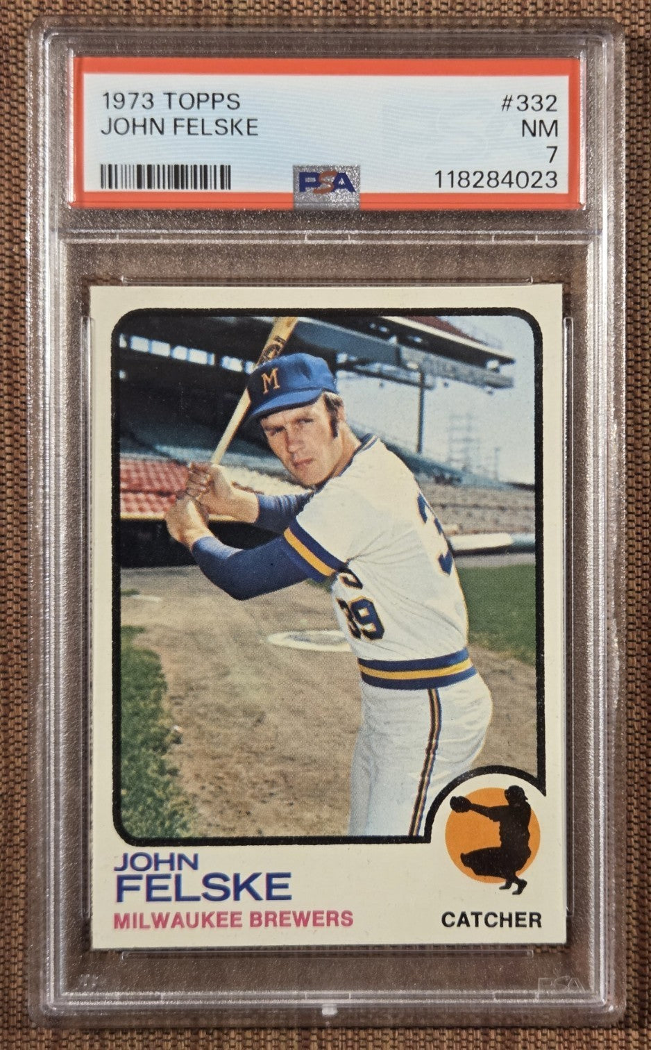 1973 Topps #332 John Felske Milwaukee Brewers Rookie Baseball Card PSA 7 RC0