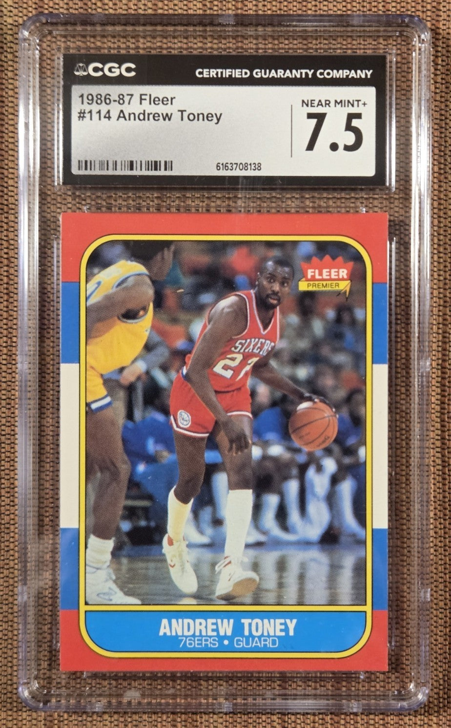 1986 Fleer #114 Andrew Toney Philadelphia 76ers Basketball Card CGC 7.5 NM+0