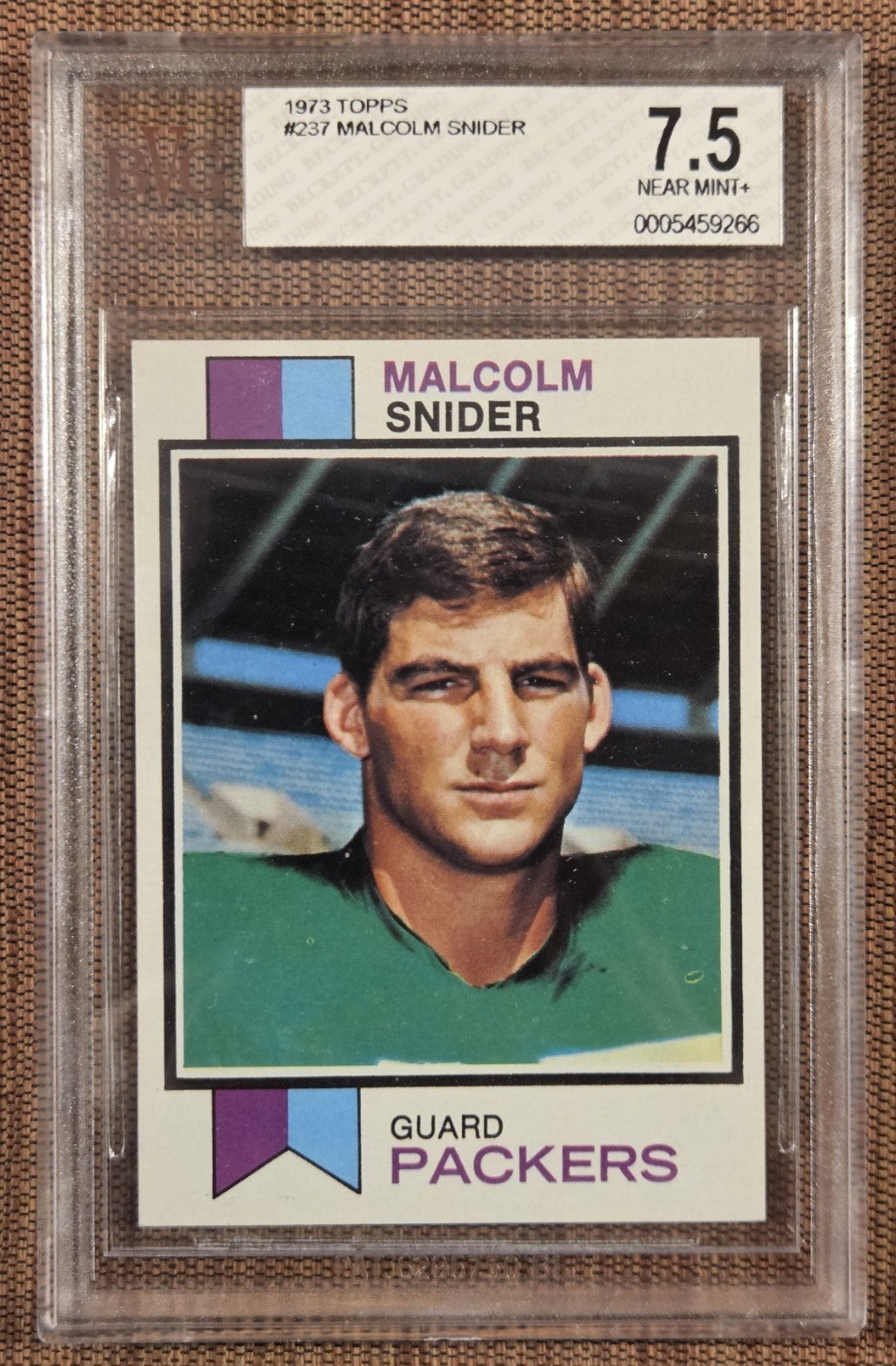 1973 Topps #237 Malcolm Snider Green Bay Packers Rookie Football Card BVG 7.5 RC0