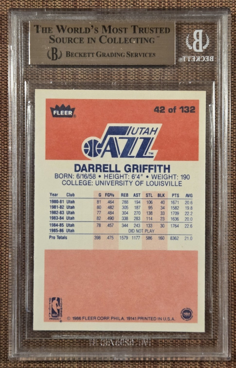 1986 Fleer #42 Darrell Griffith Utah Jazz Basketball Card BGS 9.5 Gem Mint1
