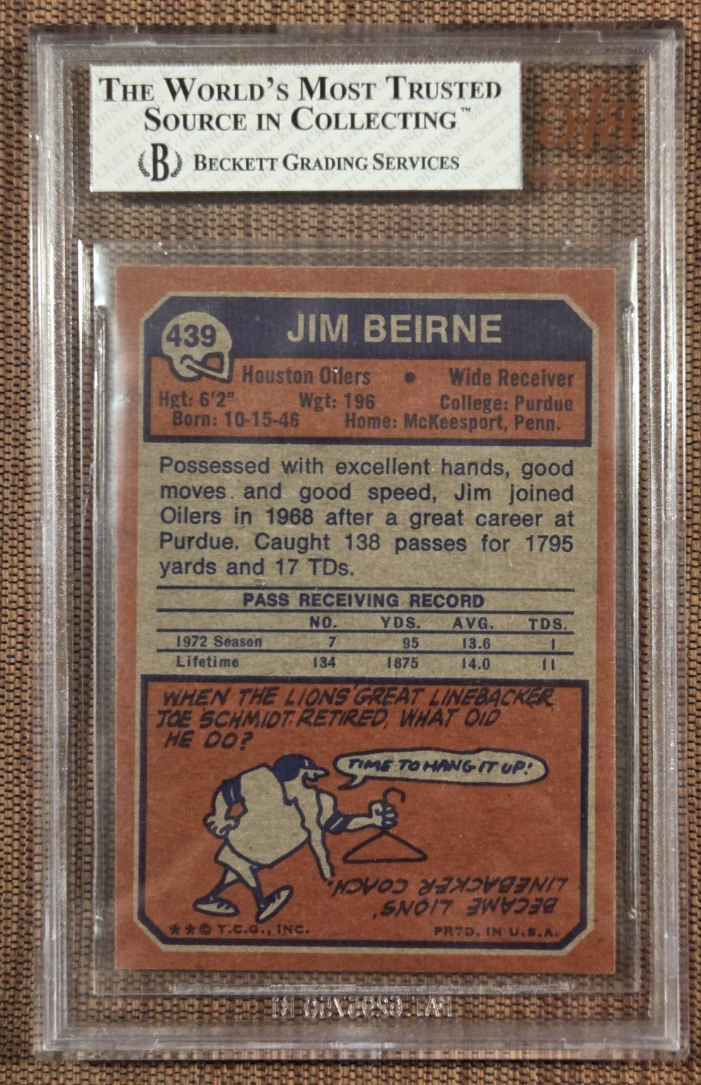 1973 Topps #439 Jim Beirne Houston Oilers Original Football Card BVG 7 NM1