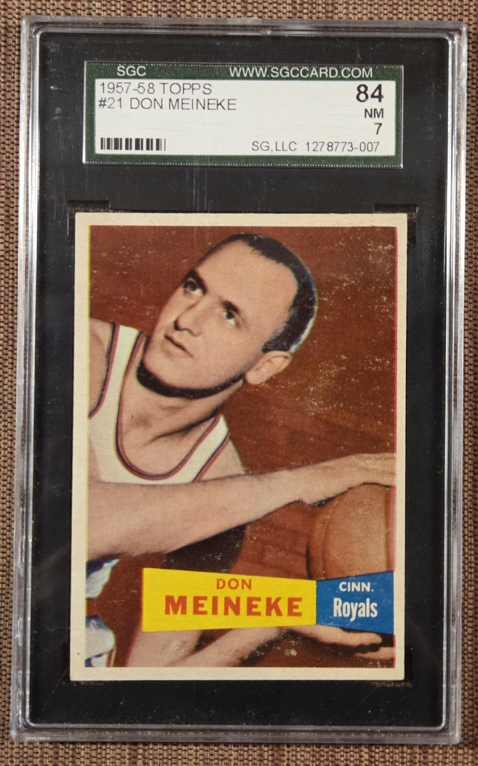 1957 Topps #21 Don Meineke Cincinnati Royals Rookie Basketball Card SGC 7 NM RC0