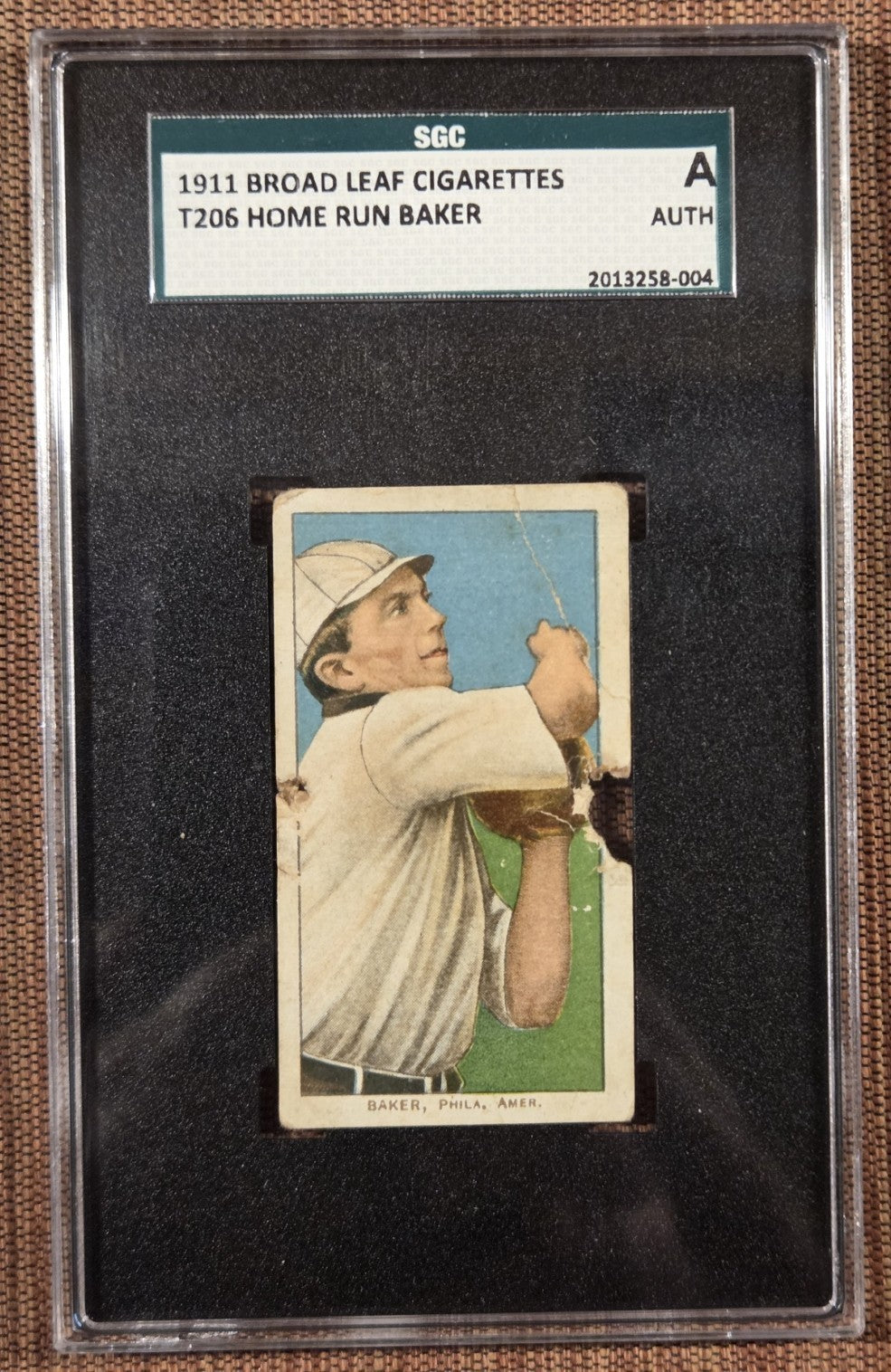 1909 Broad Leaf T206 Home Run Baker A's Yankees Baseball Card SGC AUTH HOF POP 30
