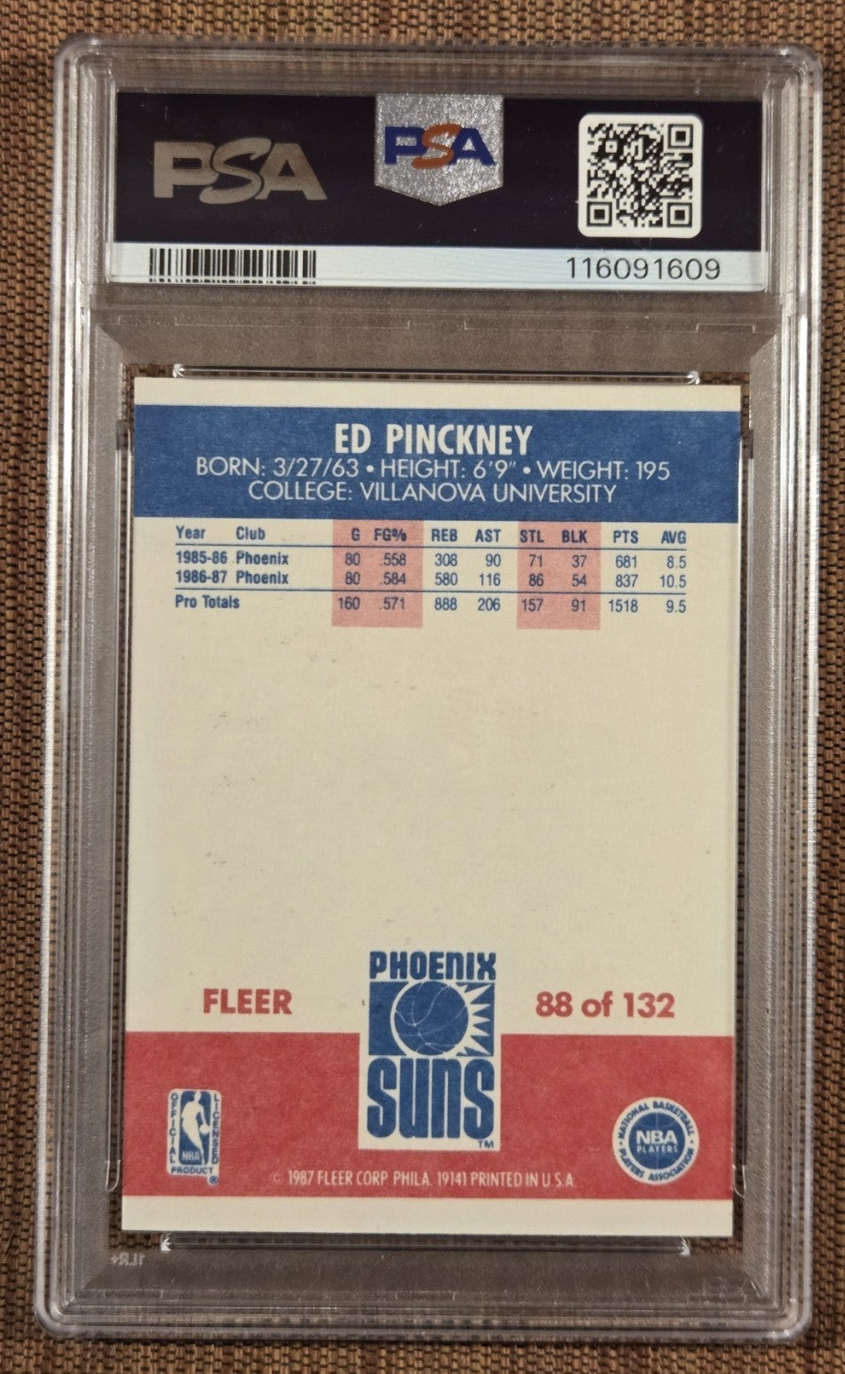 1988 Fleer #88 Ed Pinckney Phoenix Suns Basketball Card PSA 7 / DNA 10 AUTO1