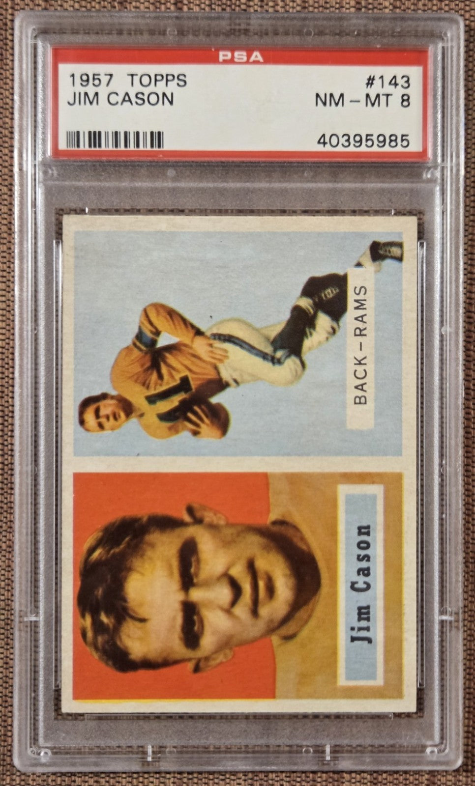 1957 Topps #143 Jim Cason Los Angeles Rams Rookie Football Cards PSA 8 NM/MT RC0