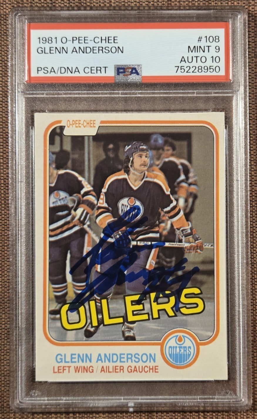 1981 O-Pee-Chee #108 Glenn Anderson Oilers Hockey Card PSA 9 / DNA 10 AUTO RC0
