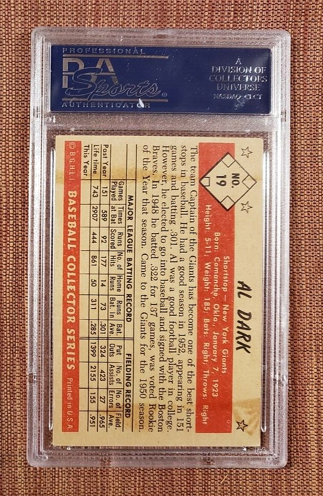 1953 Bowman Color #19 Al Dark Autographed Giants Vintage Baseball Card PSA/DNA1