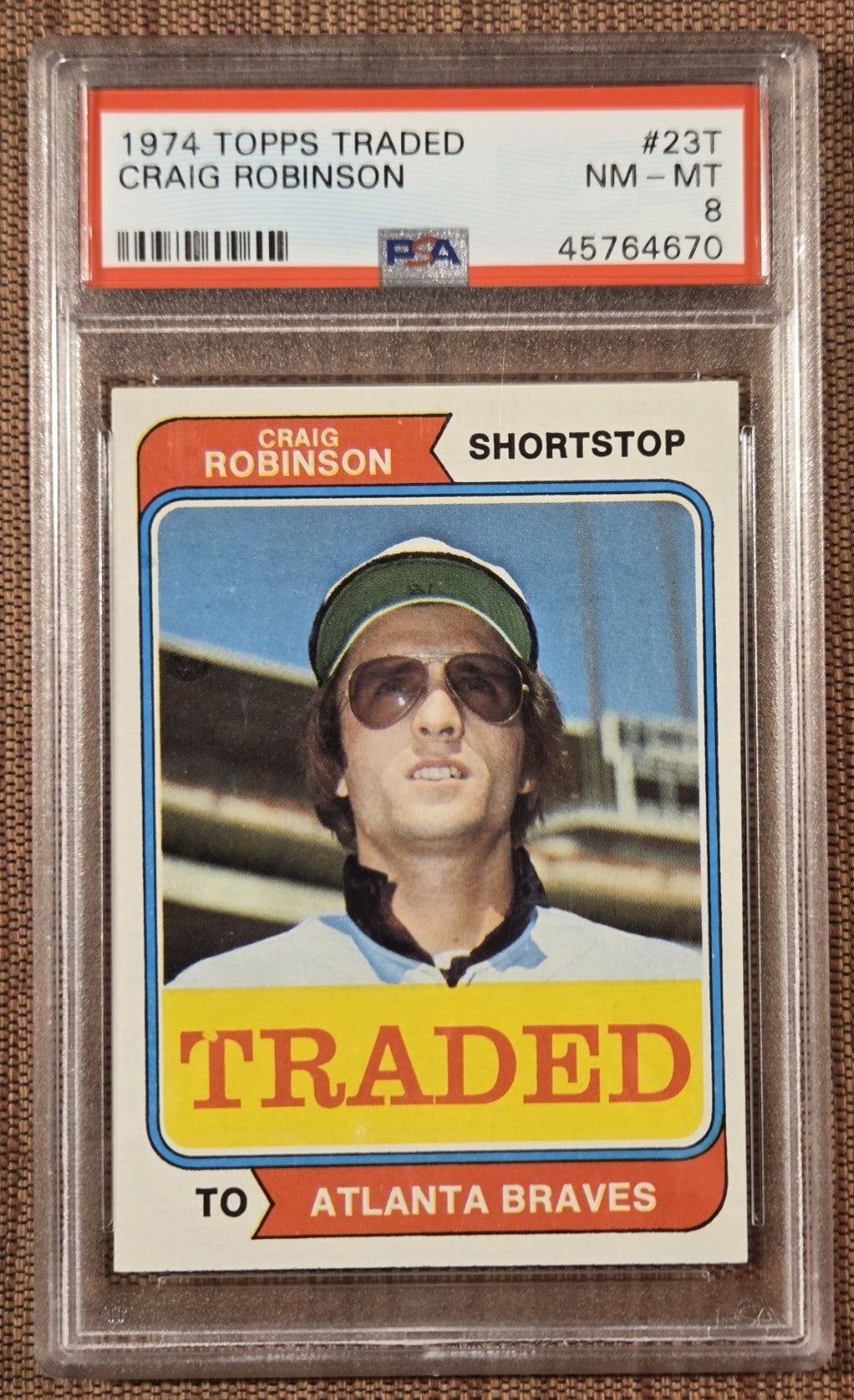 1974 Topps Traded #23T Craig Robinson Atlanta Braves Baseball Card PSA 8 NM/MT0