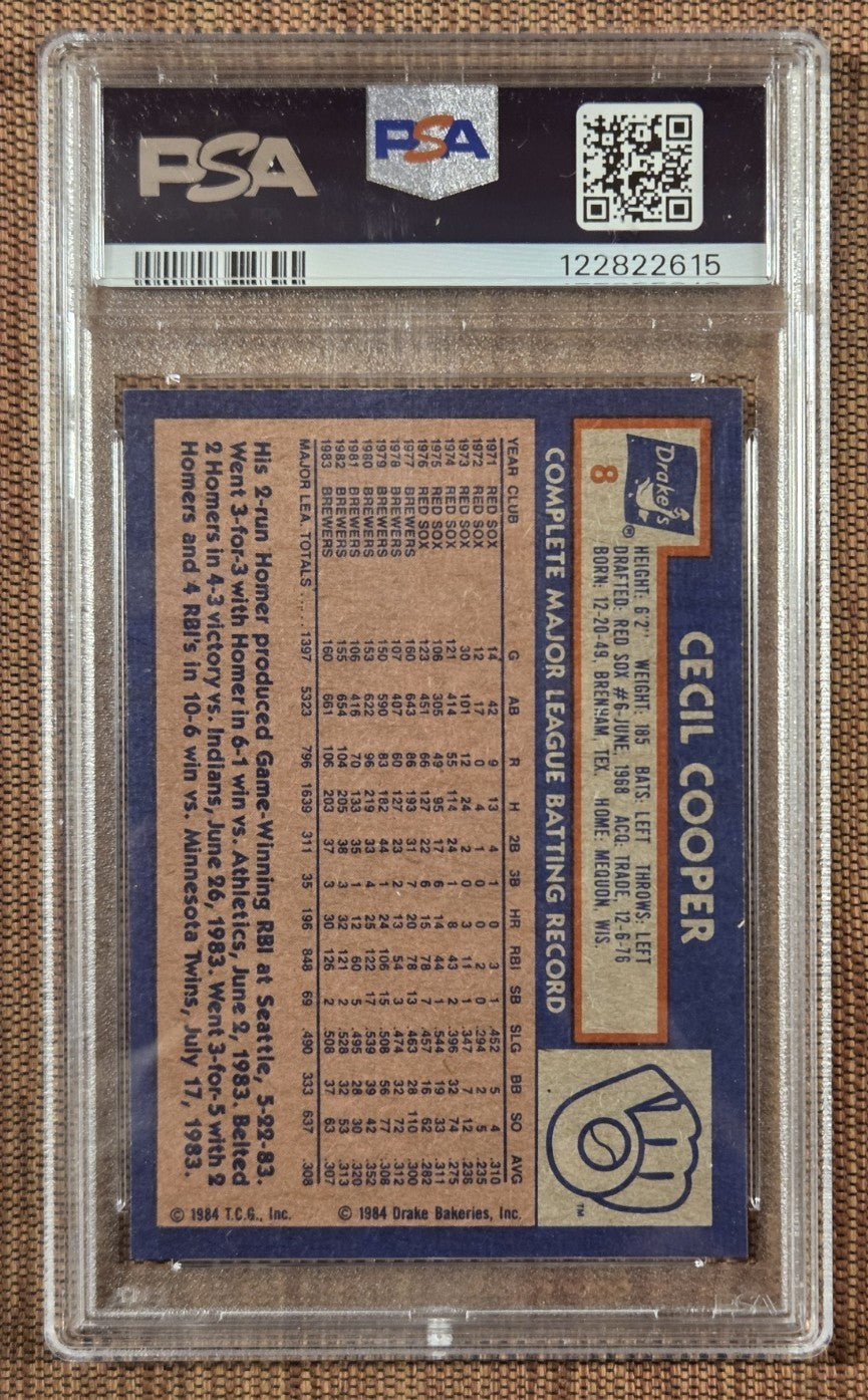 1984 Drake's #8 Cecil Cooper Milwaukee Brewers Baseball Card PSA 10 Gem Mint1
