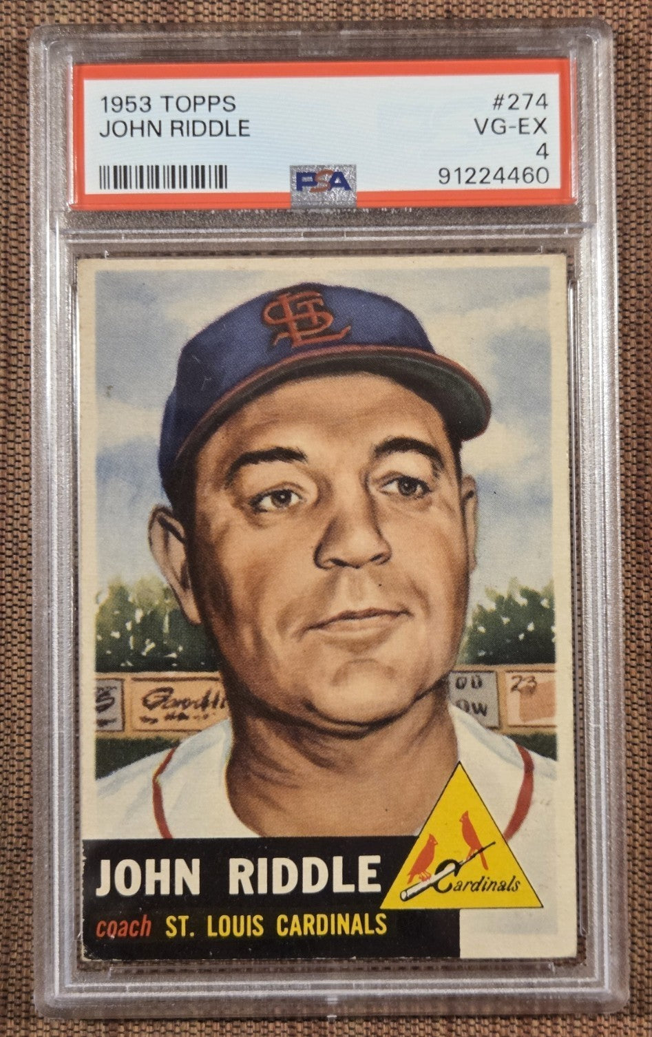 1953 Topps #274 John Riddle St. Louis Cardinals Original Baseball Card PSA 4 SP0