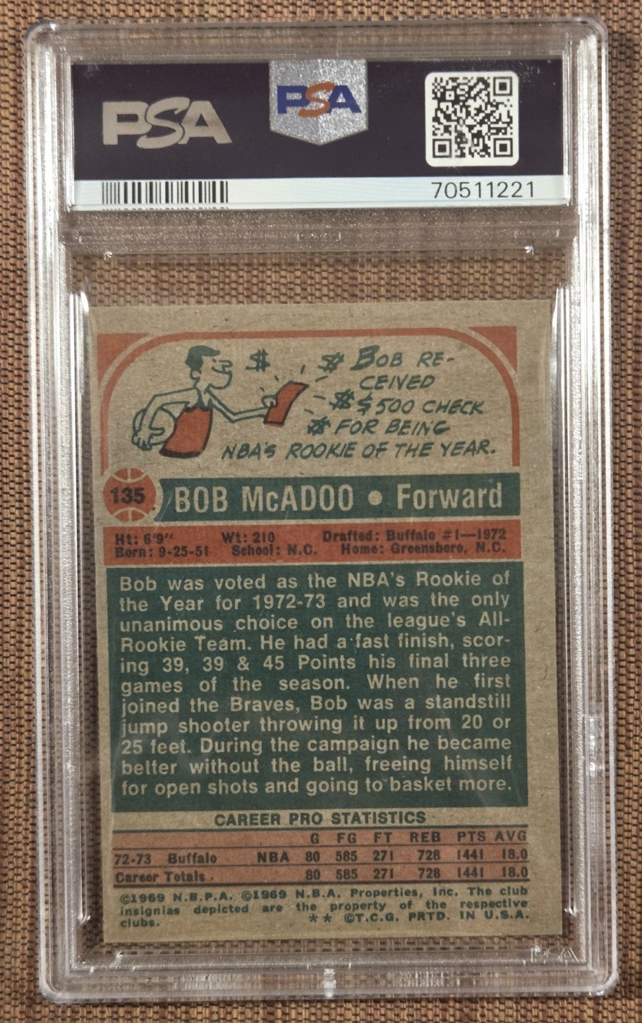 1973 Topps #135 Bob McAdoo Braves Rookie Basketball Card PSA / DNA 10 AUTO RC1
