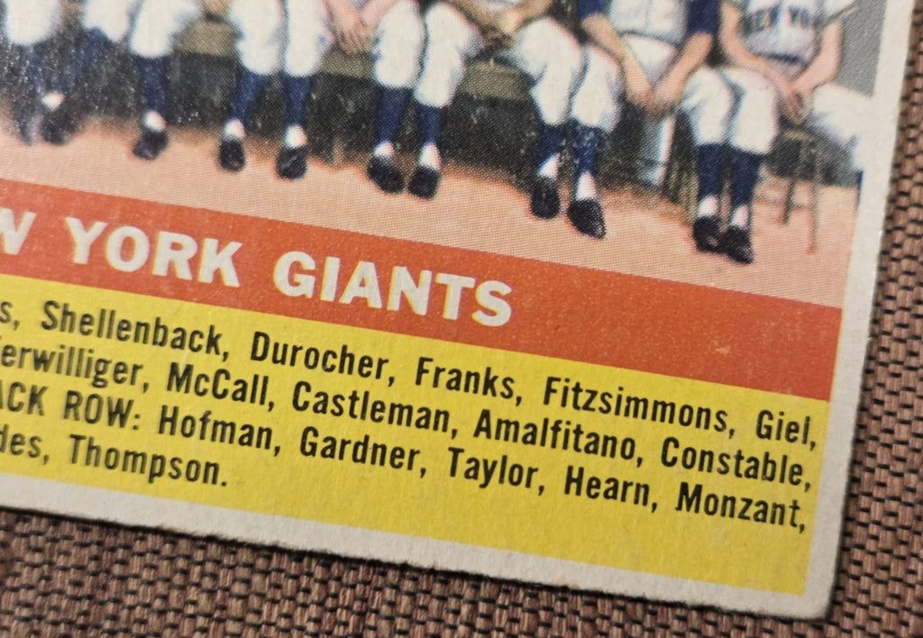 1956 Topps #226 New York Giants Baseball Card Willie Mays Irvin Dark Thompson3