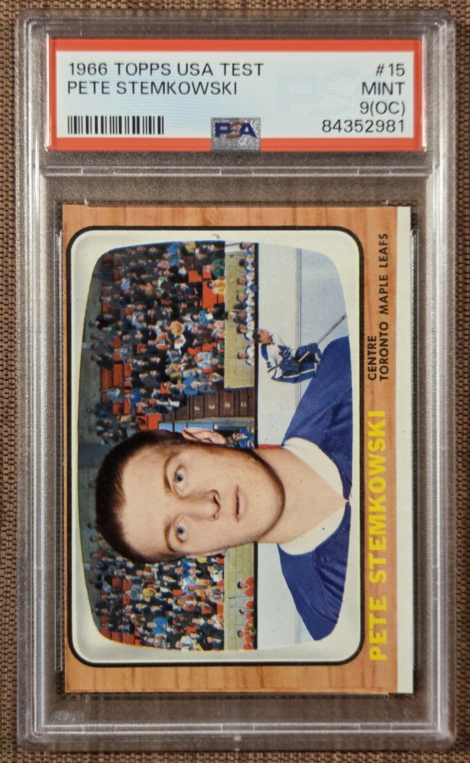 1966 Topps USA Test #15 Pete Stemkowski Toronto Maple Leafs Hockey Card PSA 9 OC0
