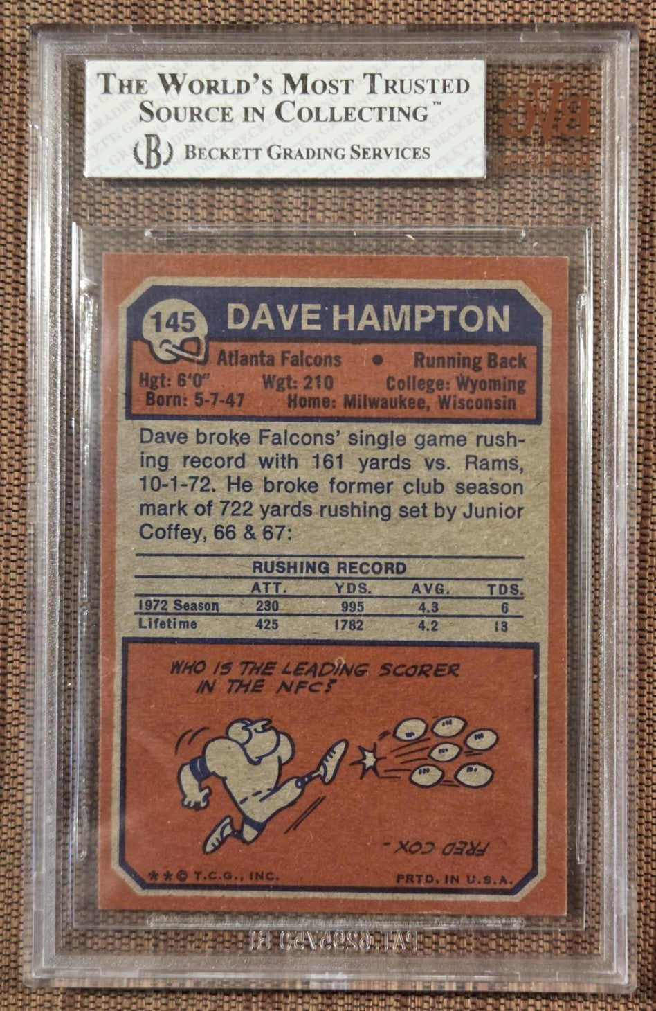 1973 Topps #145 Dave Hampton Atlanta Falcons Rookie Football Card BVG 8 RC1
