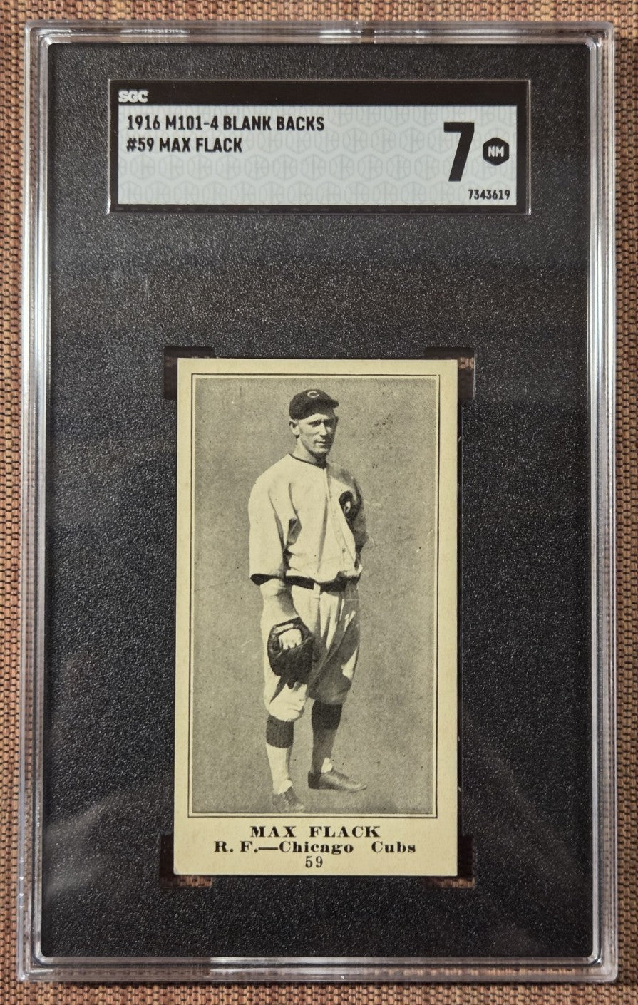 1916 M101-4 Blank Backs Max Flack Chicago Cubs Original Baseball Card SGC 7 NM0
