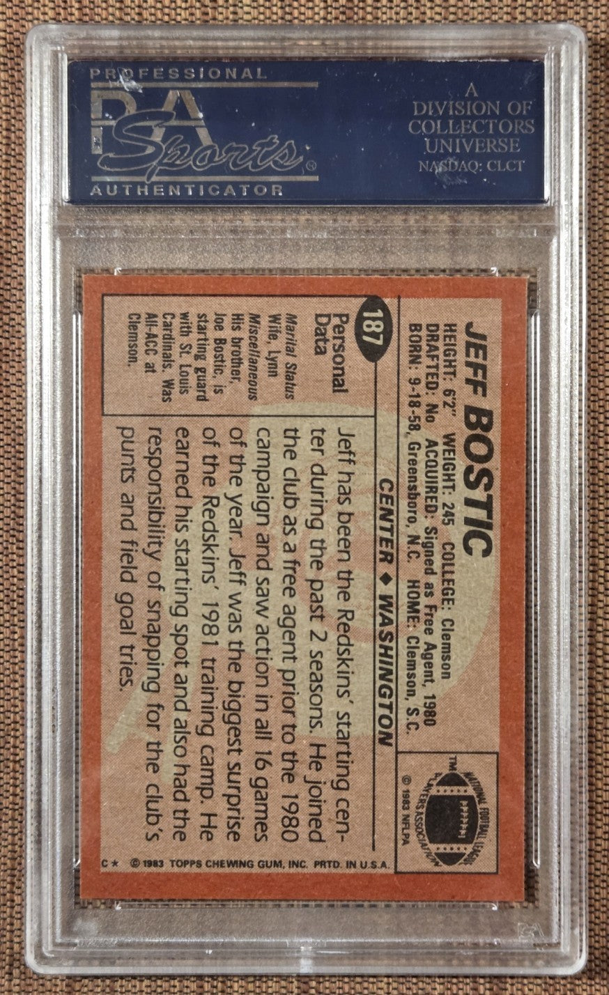 1983 Topps #187 Jeff Bostic Redskins Rookie Football Card PSA 10 Gem Mint RC1