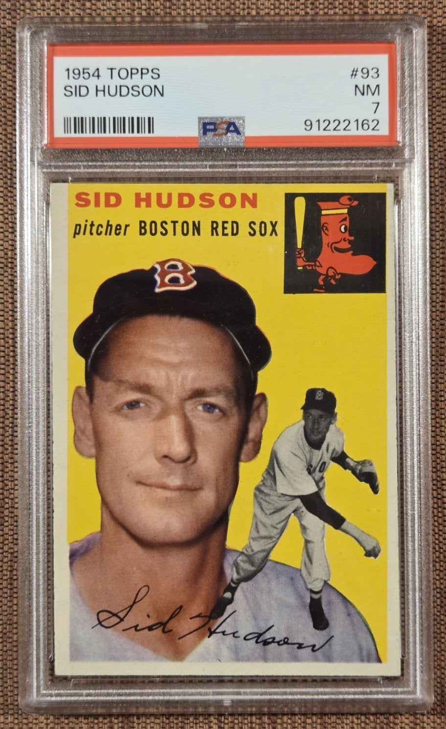 1954 Topps #93 Sid Hudson Boston Red Sox Vintage Original Baseball Card PSA 7 NM0
