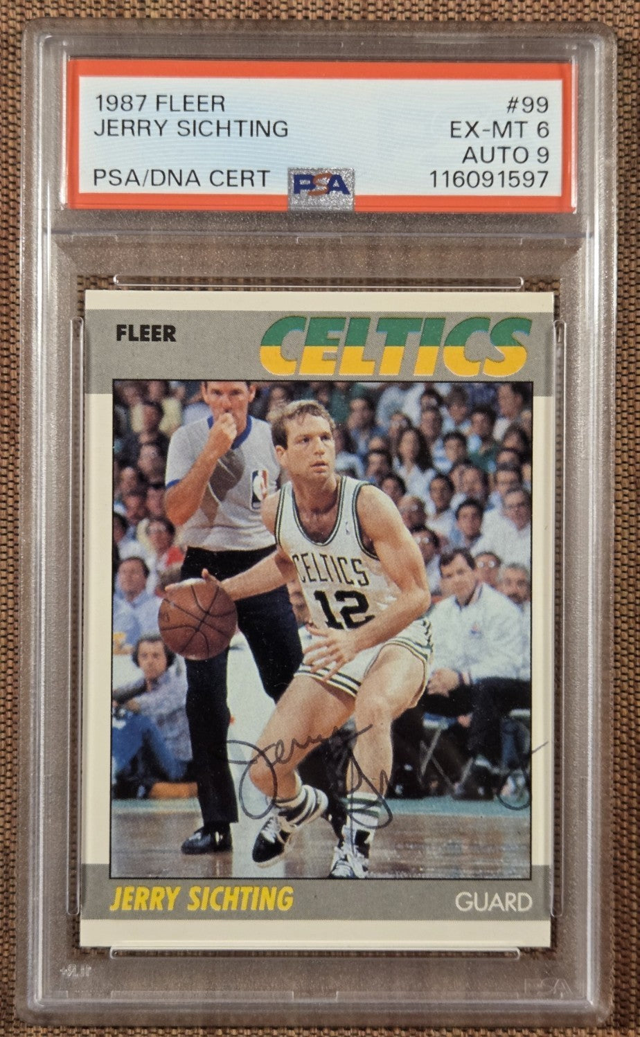 1987 Fleer #99 Jerry Sichting Boston Celtics Basketball Card PSA 6/DNA 9 AUTO0
