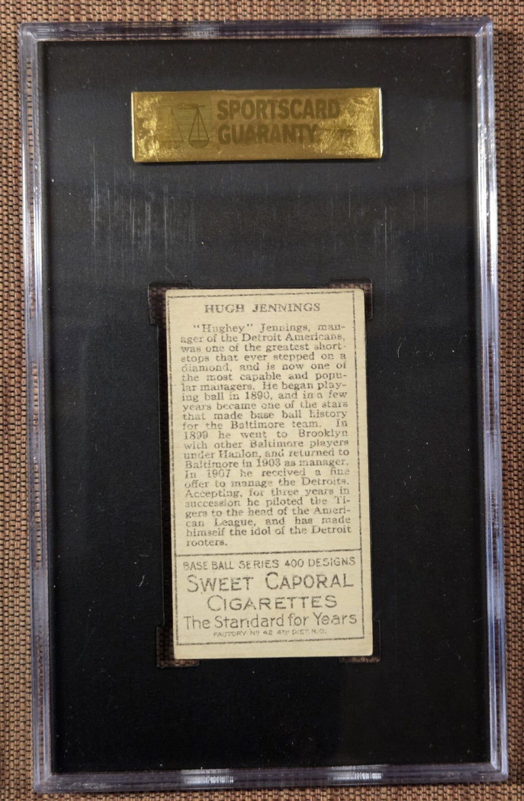 1911 T206 Hughie Jennings Detroit Tigers Original Baseball Card SGC 5.5 EX+ HOF1