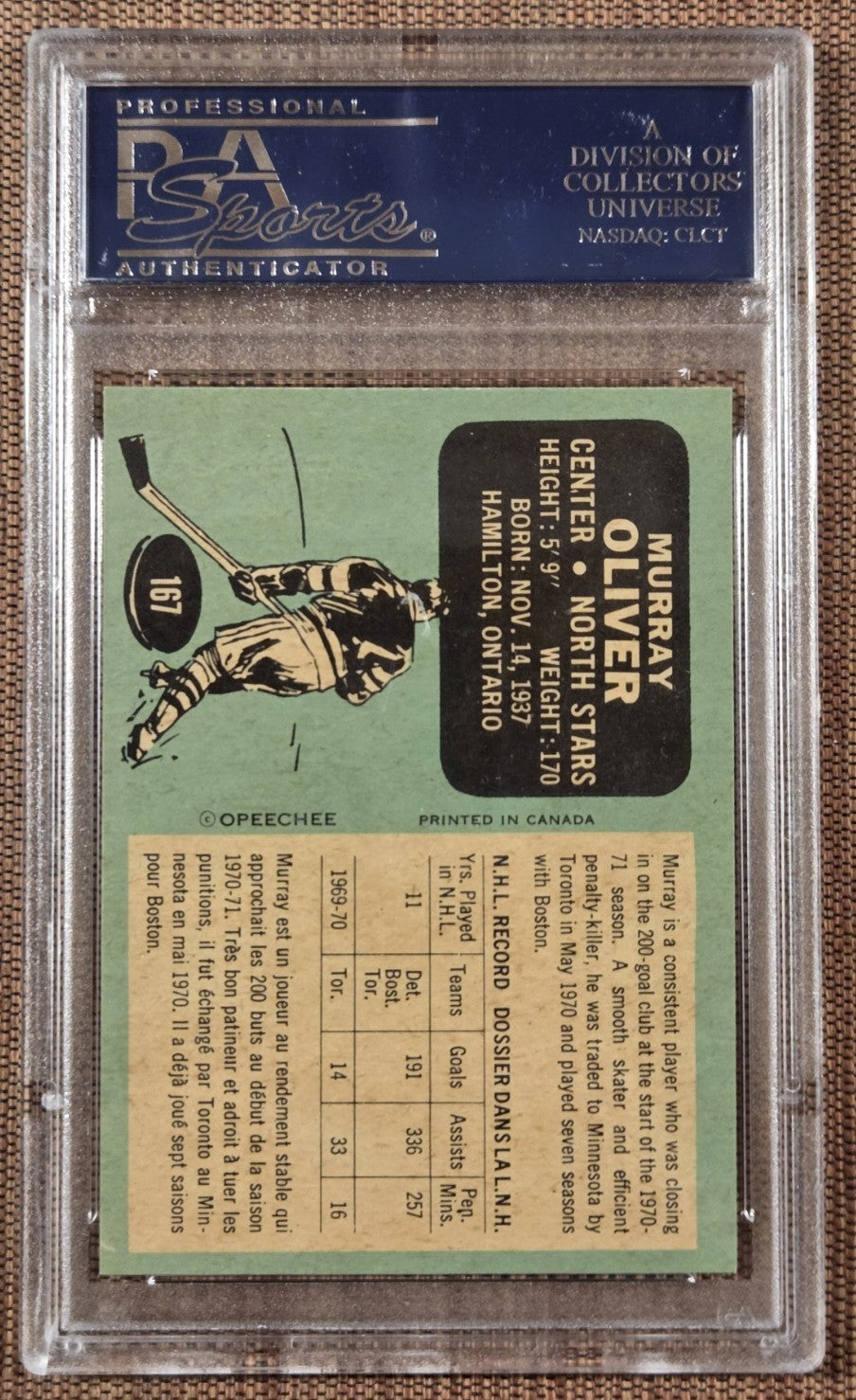 1970 O-Pee-Chee #167 Murray Oliver Minnesota North Stars Hockey Card PSA 8 NM/MT1