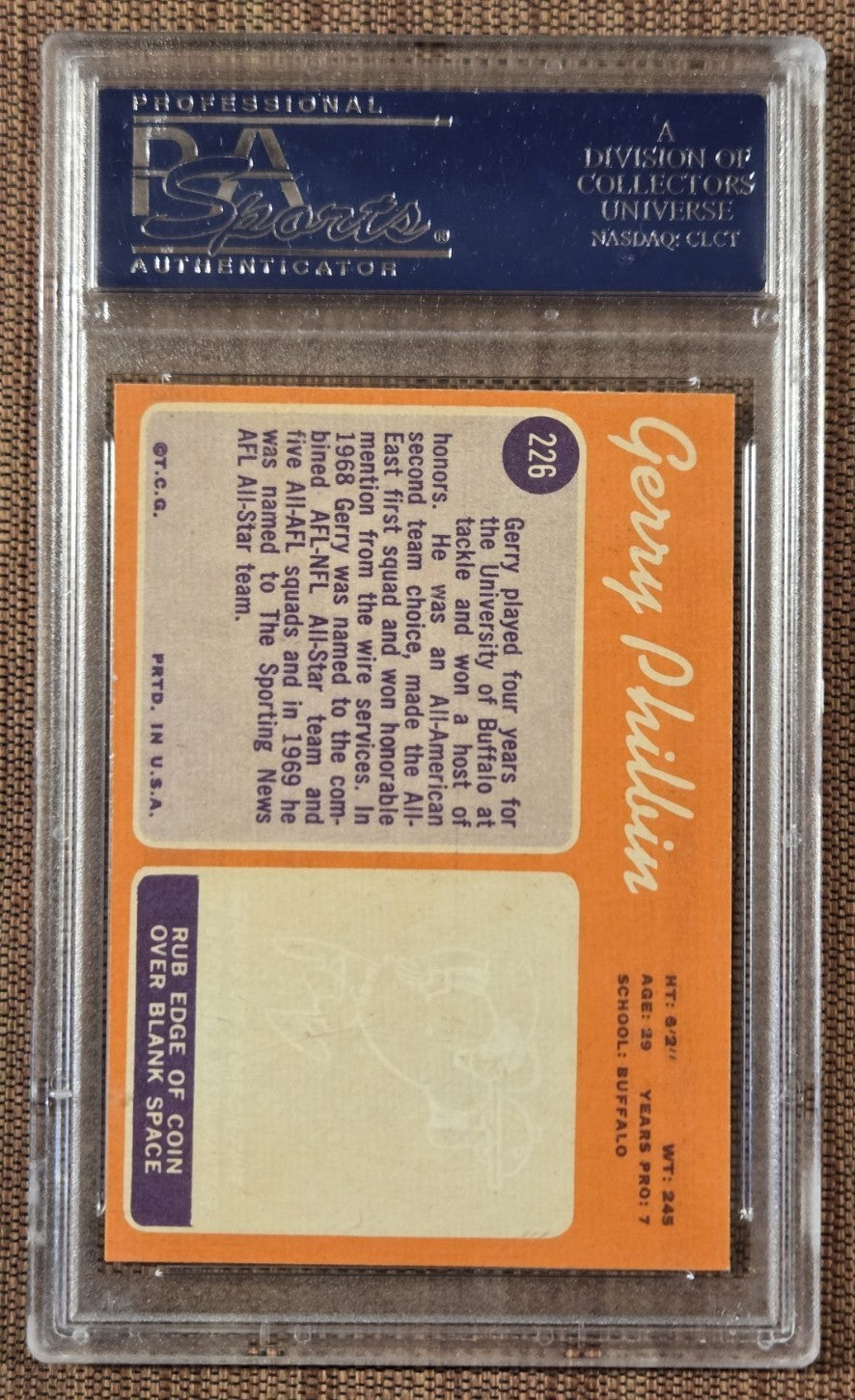 1970 Topps #226 Gerry Philbin New York Jets Original Football Card PSA 8 NM/MT1