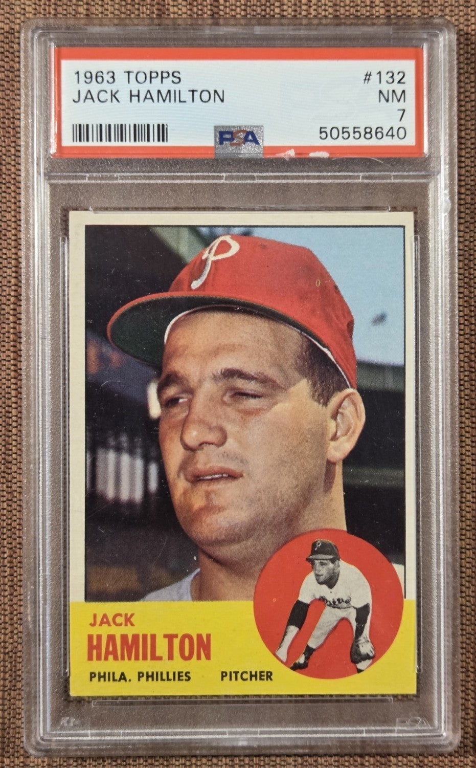1963 Topps #132 Jack Hamilton Philadelphia Phillies Baseball Card PSA 7 NM0