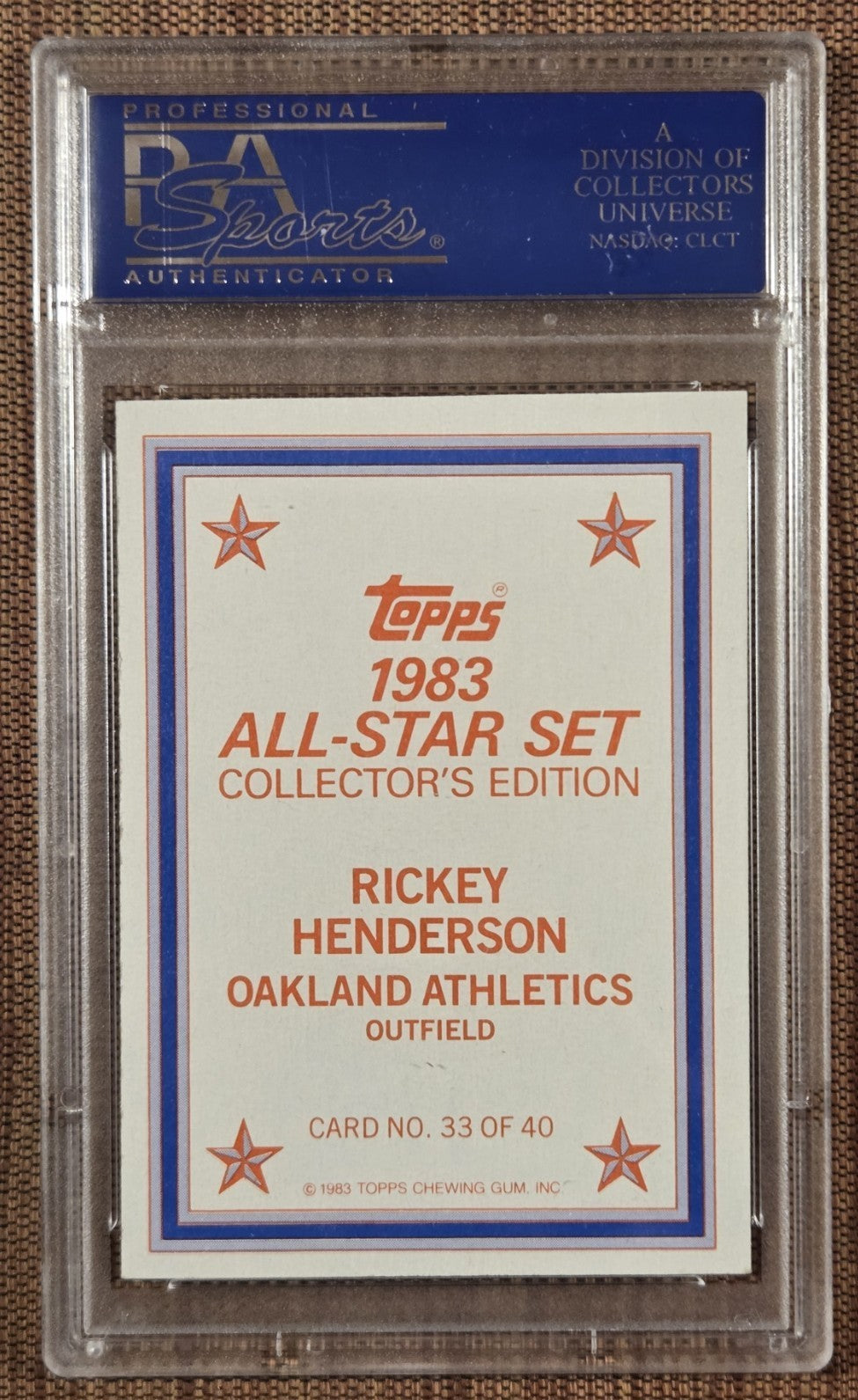 1983 Topps All-Star Set of 40 #33 Rickey Henderson A's Baseball Card PSA 8 NM/MT1