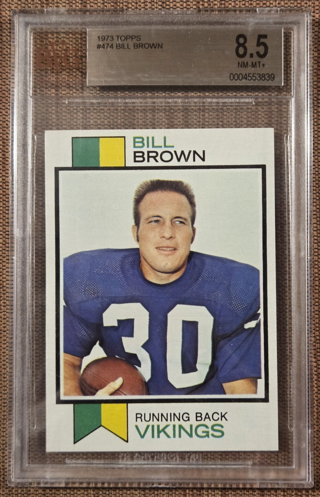 1973 Topps #474 Bill Brown Minnesota Vikings Original Football Card BVG 8.50