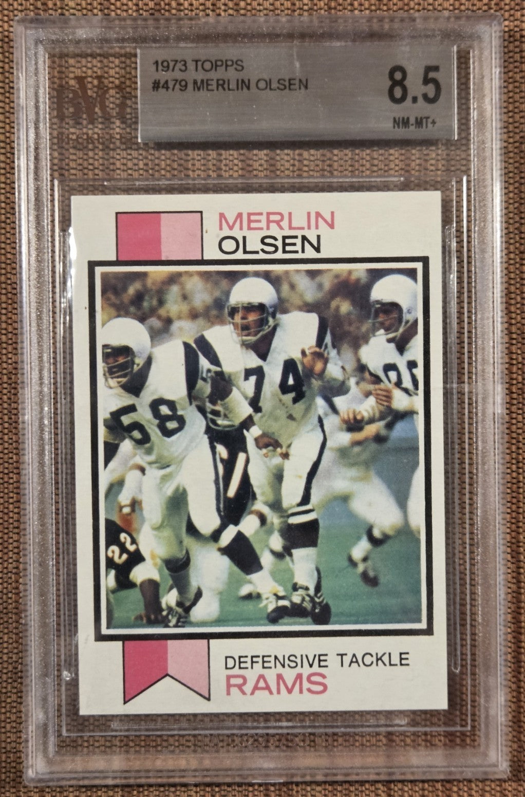 1973 Topps #479 Merlin Olsen Los Angeles Rams Original Football Card BVG 8.5 HOF0