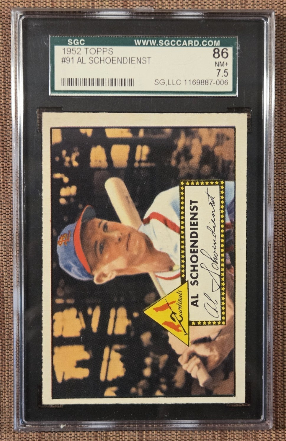 1952 Topps #91 Red Schoendienst St. Louis Cardinals Baseball Card SGC 7.5 HOF0