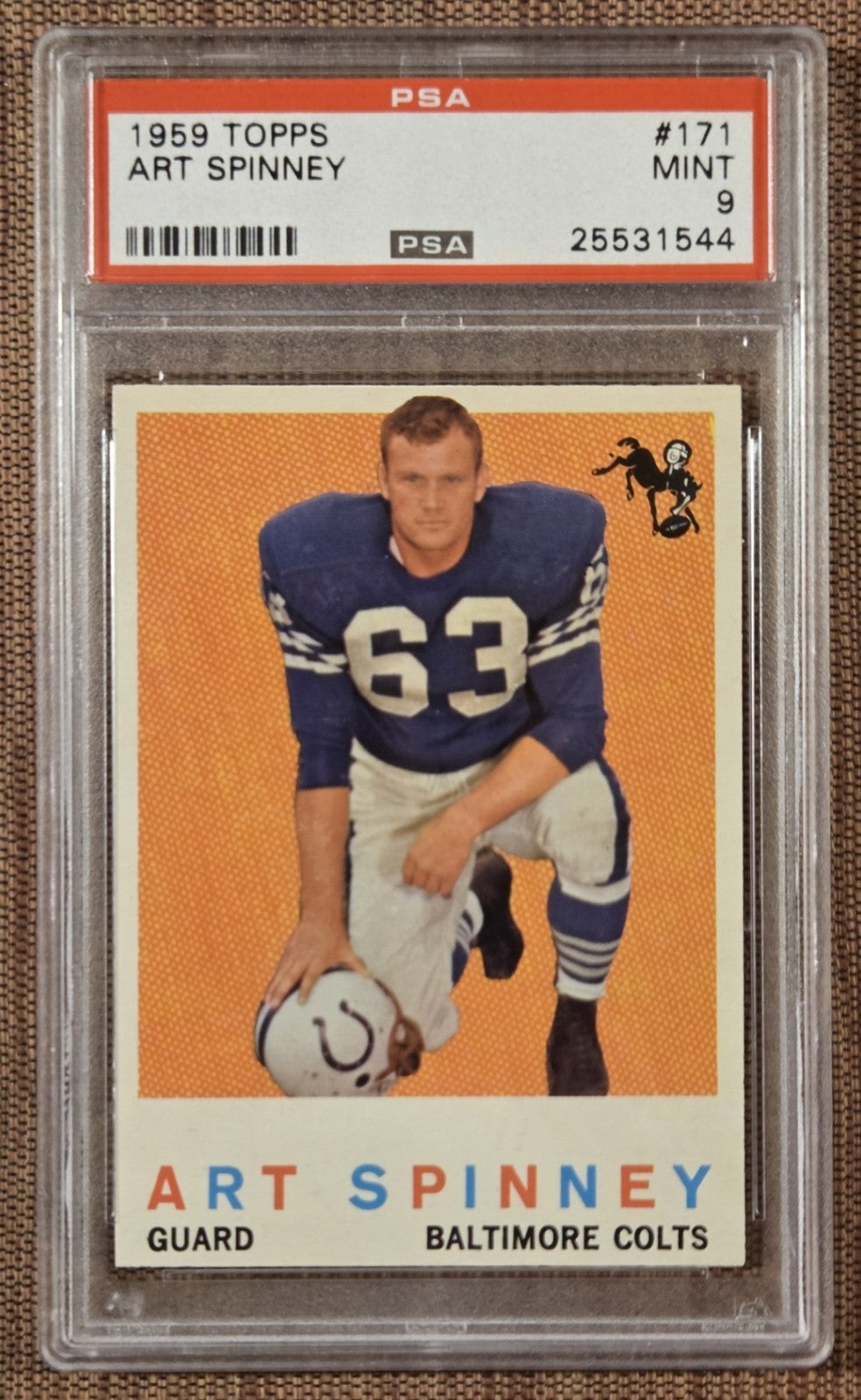 1959 Topps #171 Art Spinney Baltimore Colts Vintage Football Card PSA 9 Mint0