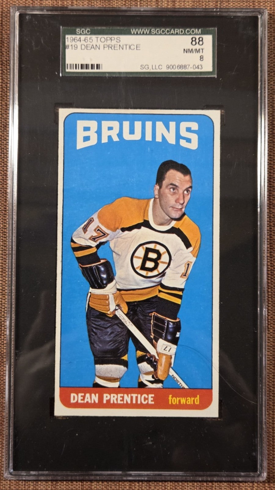 1964 Topps Tall Boy #19 Dean Prentice Boston Bruins Original Hockey Card SGC 80