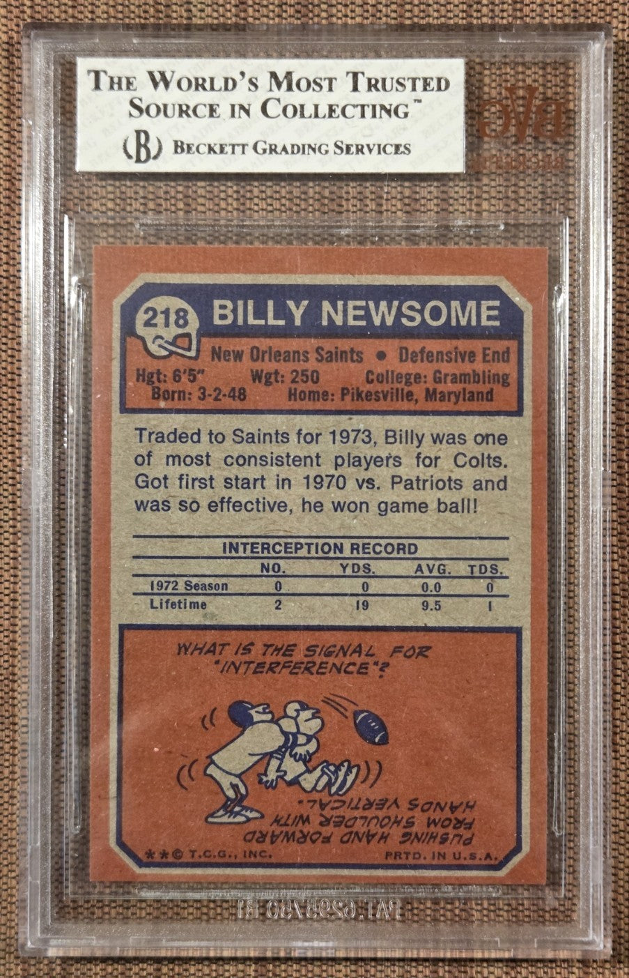 1973 Topps #218 Billy Newsome New Orleans Saints Rookie Football Card BVG 8 RC1