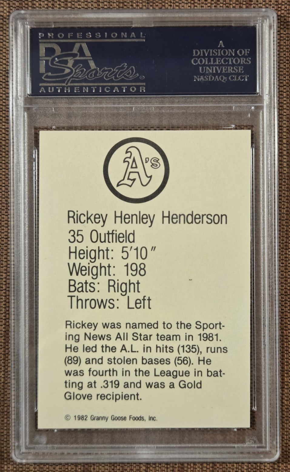 1983 Granny Goose #35 Rickey Henderson Oakland A's Baseball Card PSA 8 NM/MT HOF1