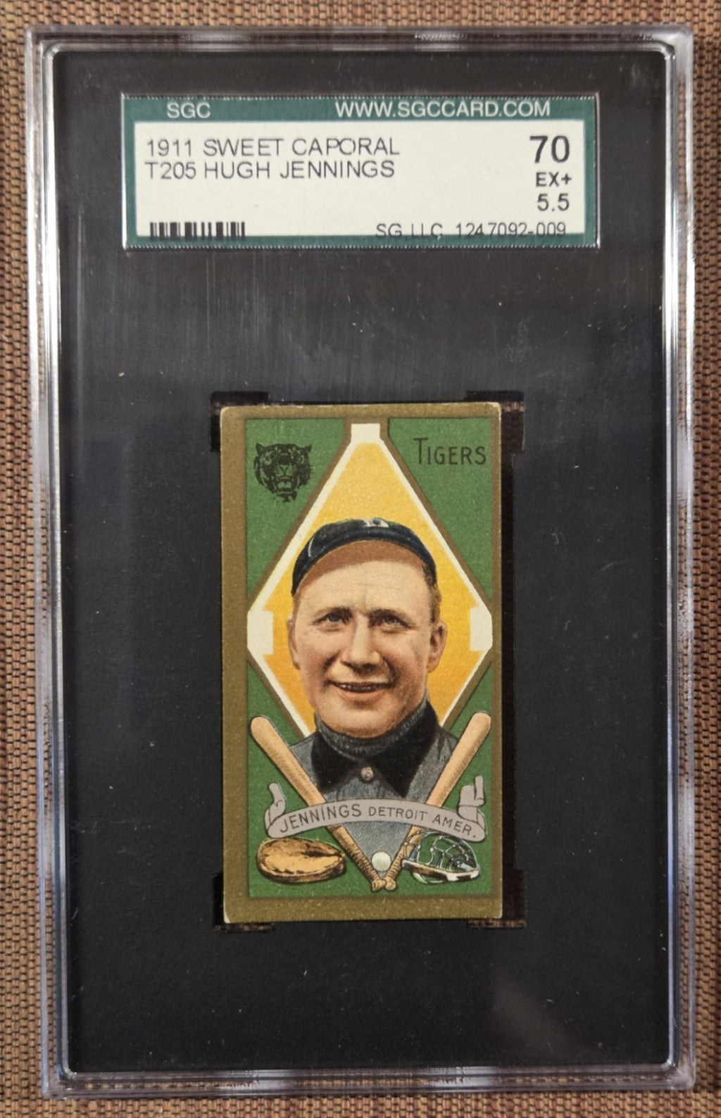 1911 T206 Hughie Jennings Detroit Tigers Original Baseball Card SGC 5.5 EX+ HOF0