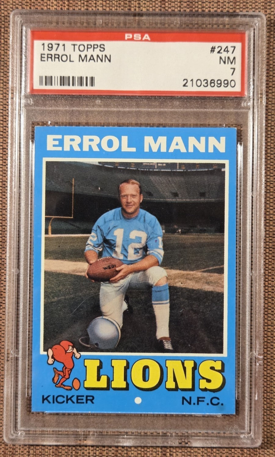 1971 Topps #247 Errol Mann Detroit Lions Vintage Original Football Card PSA 7 NM0